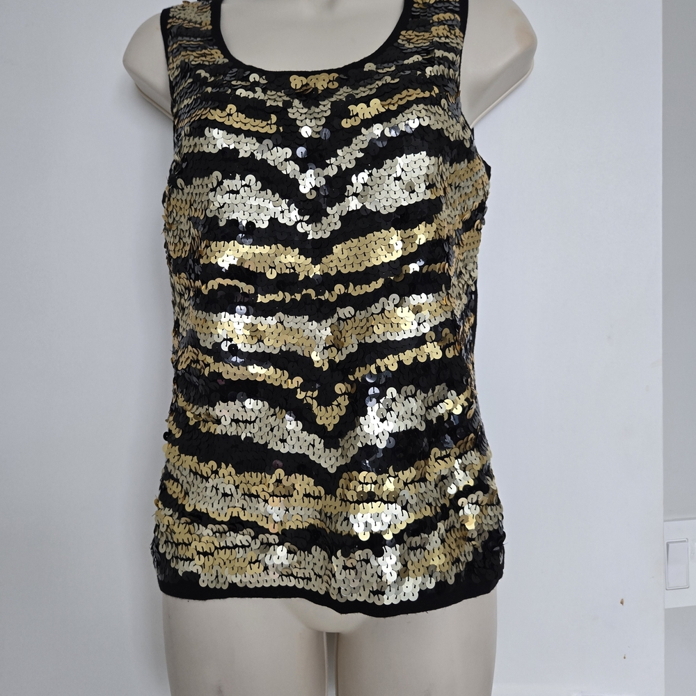 Glam Sequin Black & Gold Sleeveless Top